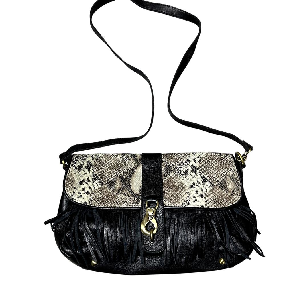 Fiona Kotur Muses Leather Fringe Snakeskin Crossbody Bag